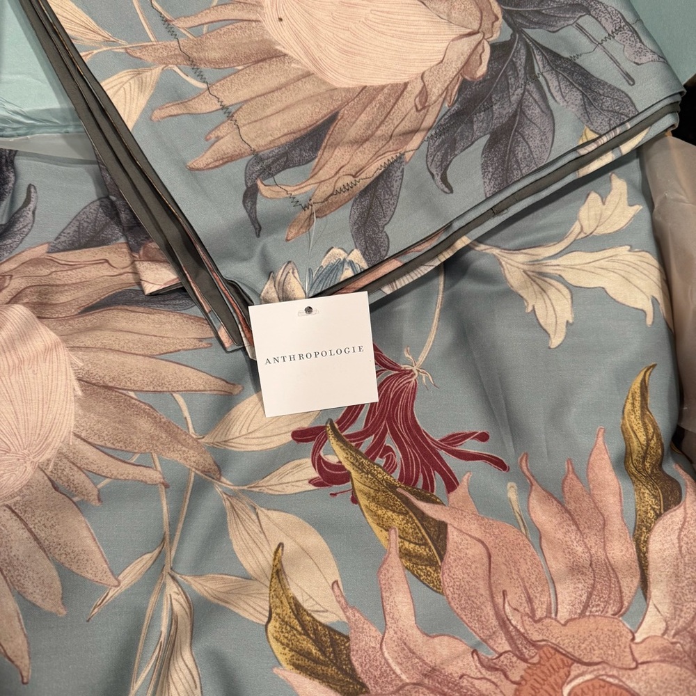 NEW Anthro Blue Floral Multicolor Full Queen King Cotton Bedding Duvet Sham Set - Picture 11 of 12